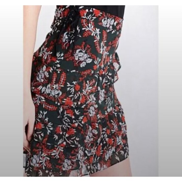MAJE Women's Jerkita Floral Print Crepe Ruffle Mini Skirt  Asymetric Hem Sz 36/S - Picture 9 of 11